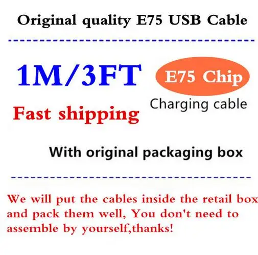500 шт./оригинальное качество 1 м/3 фута E75 чип OD: 3 0 мм USB кабель для передачи данных
