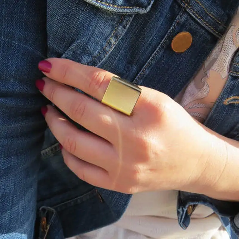Панк большие квадратные широкие кольца для женщин пальцы золото/серебро Цвет Трендовое массивное кольцо Новая мода ювелирные изделия Bijoux - Цвет основного камня: Золотой