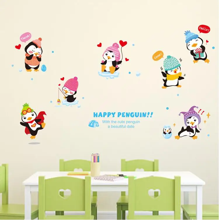 Cute Funny Little Penguin Wall Art Decal Sticker Penguin Family Mural