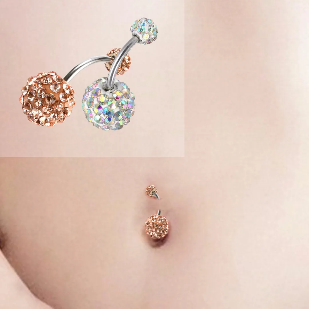 1Pcs Colorful Ball Navel Belly Ring Shellhard Stainless Steel Barbell Rhinestone Crystal Navel Studs Rings Body Piercing Jewelry