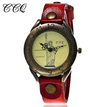 CCQ Luxurious Classic Cow Leather-based Bracelet Wrist Watch Ladies The Statue Of Liberty Quartz Watch Informal Watch Relogio Feminino C79
