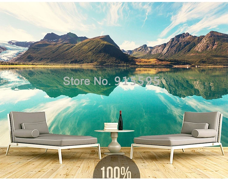 Пользовательские 3D Настенные обои HD пейзаж горы озеро светильник горный цвет простой большой росписи гостиной фон обои