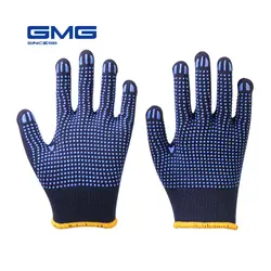 Защитные перчатки GMG темно-синие Polycotton Shell синие из ПВХ с пупырышками двойные стороны покрытие защитные рабочие перчатки тонкие хлопковые