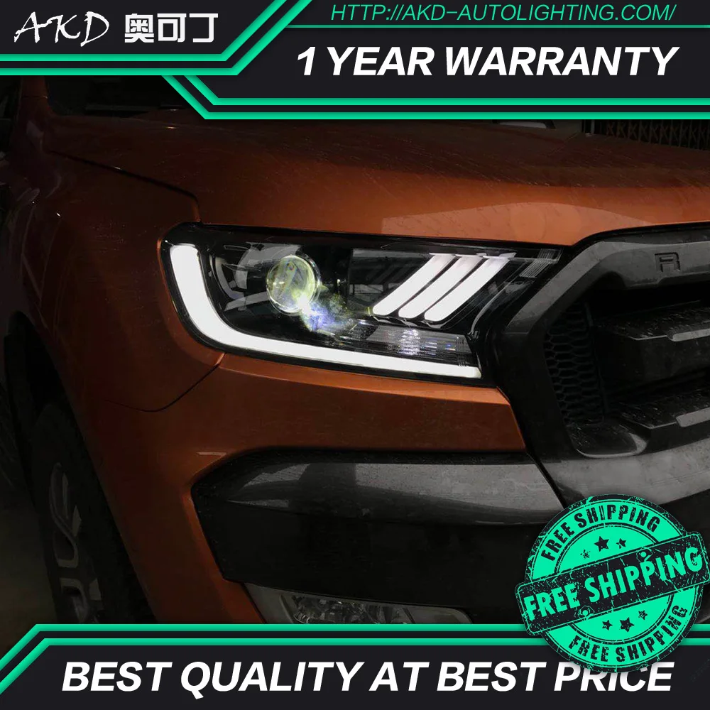 

AKD tuning cars Headlight For Ford Ranger Everest Mustang type Headlights LED DRL Running lights Bi-Xenon Beam Fog lights angel