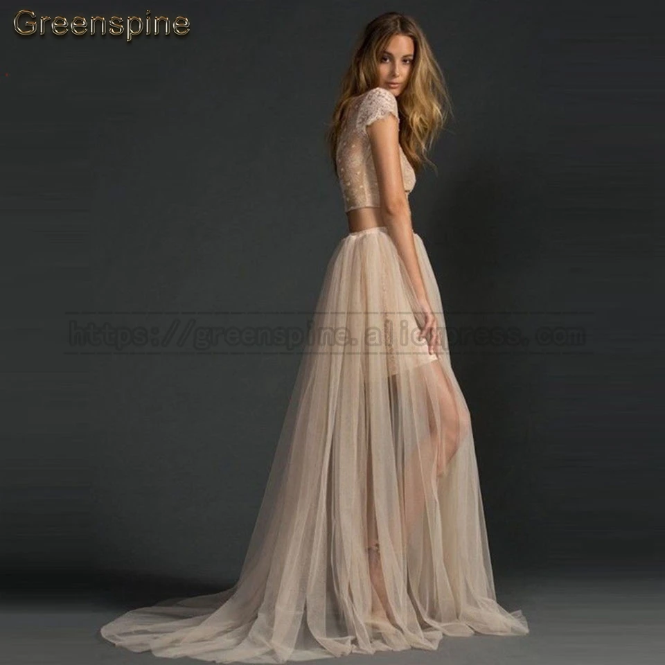 Greenspine 2 шт свадебное платье пляж Bata Novia Сексуальная вуаль, свадебные платья для Бохо свадьбы Короткие рукава