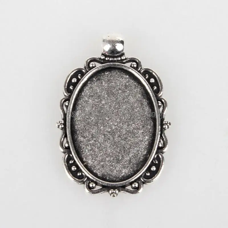 Vintage Tibetan Style Alloy Pendant Cabochon Bezel Settings, Antique Silver, Oval Tray: 18x25mm; 36x24x2mm, Hole: 4mm