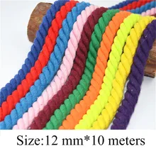 100% algodão 10 metros 3 partes trançado algodão cordões 12mm diy artesanato decoração corda cordão de algodão para saco cordão cinto 20 cores