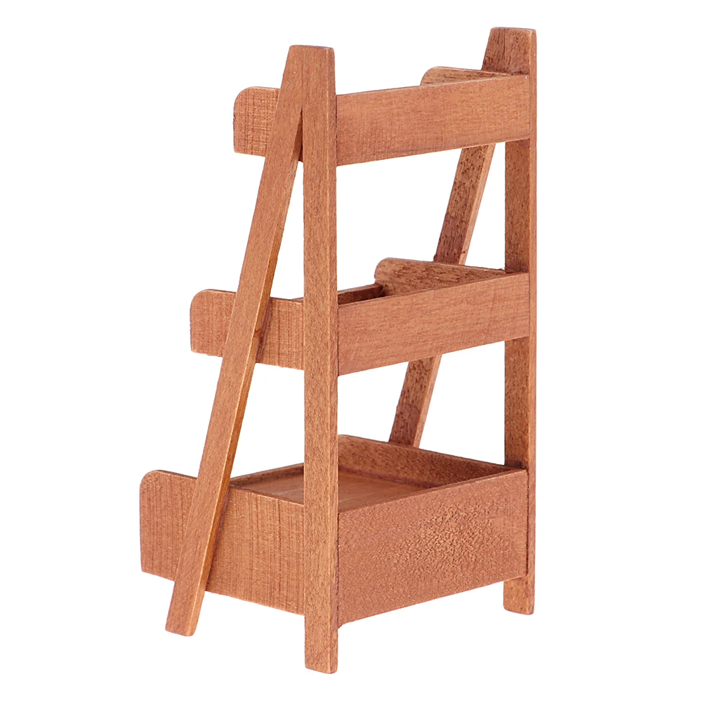Vintage Three Layer Wood Flower Stand Snack Rack 1/12 Doll House Miniatures Accessories Kids Toy