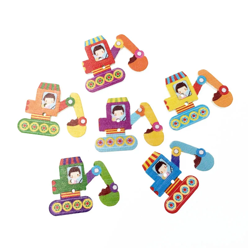 

50Pcs Digger Child DIY Wooden Buttons For Clothing Decoration Buttons Scrapbooking Accessories Sewing Craft Supplies 26*32mm