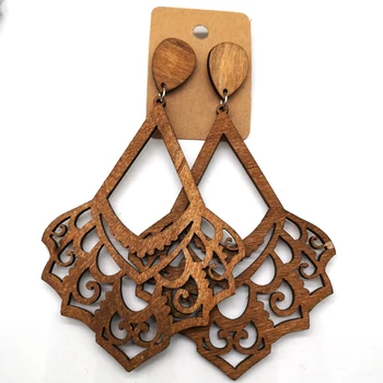 

5pairs/lot Laser Cut Wooden Drop Earrings can mixed 3 colors