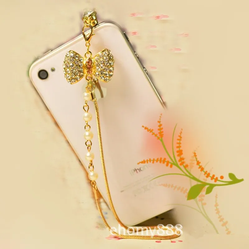 Rhinestones Bow-Knot Headphones Dust Plug Cute Bow tie 3.5mm Earphone Dust-Plug Cellphone Headset Anti Plugs Phone Accessories