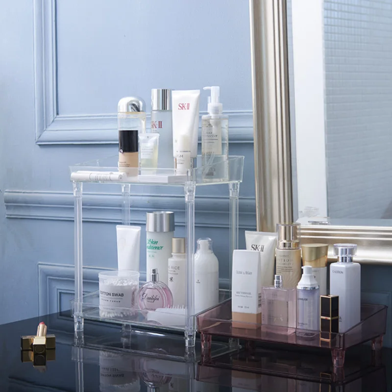 

New Fashion Double Tiers Table Shelf Makeup Storage Rack Acrylic Bathroom Cosmetics Shelf Sundries Organizer Holder Creative