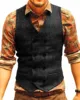 Mens Suit Vest V Neck Wool Herringbone Casual Formal Business Double-breasted Waistcoat Groomman For Wedding Green/Black/Brown 5