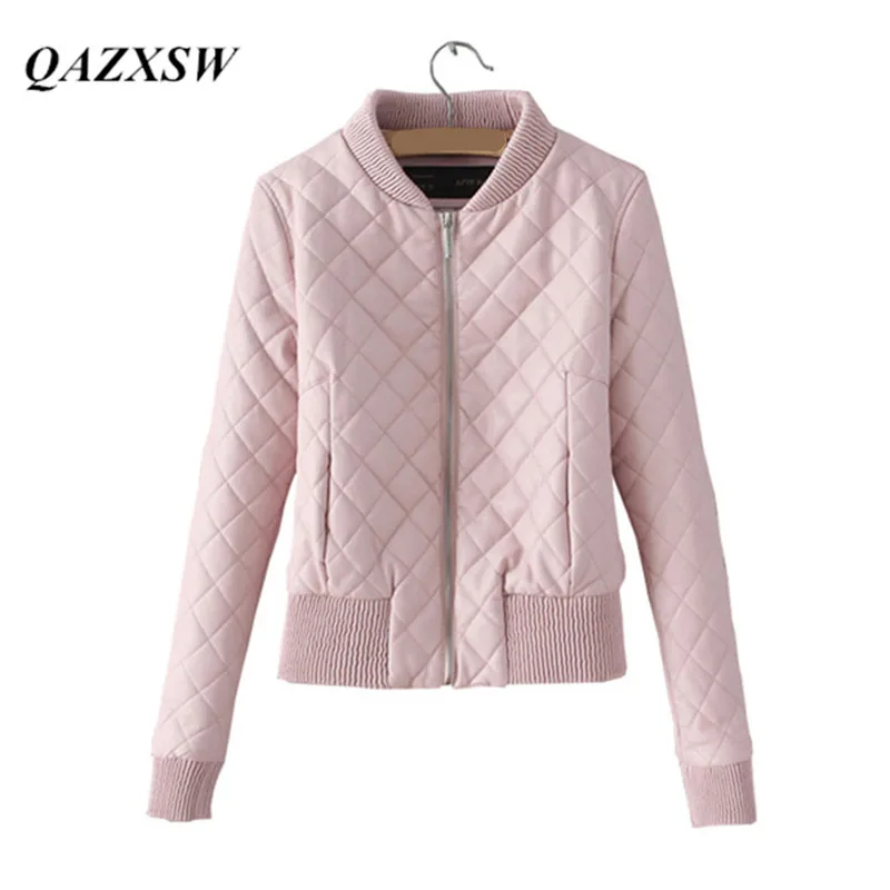 

QAZXSW Spring Women Bomber Jacket Coat Short Slim Pink Jacket Coat Chaquetas Mujer Veste Militaire Femme Women Jackets YX8851