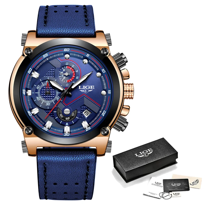 

Relogio Masculino 2019 New LIGE Sport Chronograph Mens Watches Top Brand Casual Leather Waterproof Quartz Watch Man Date Clock