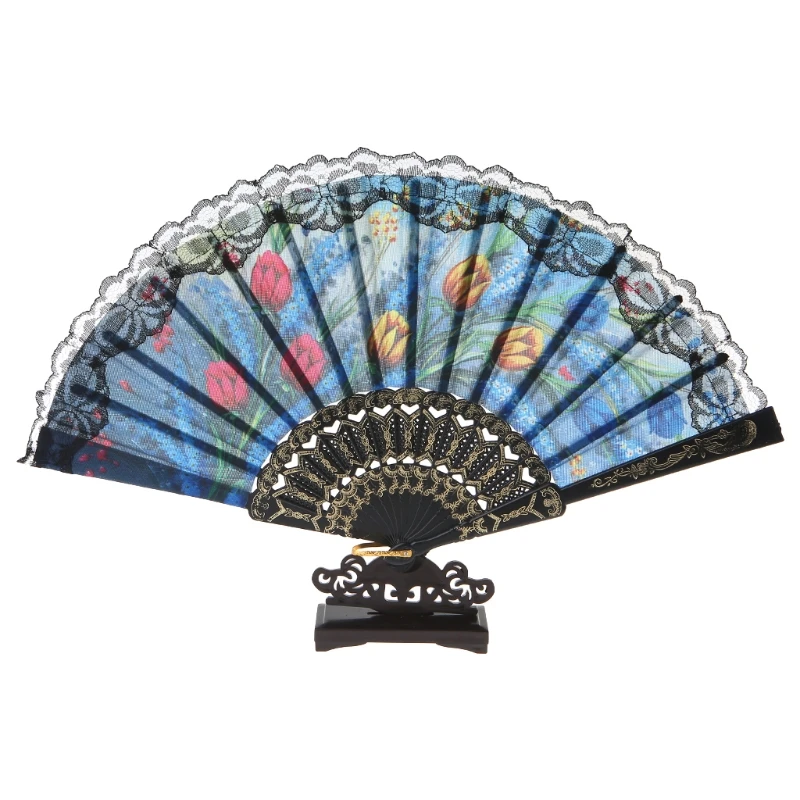 

Vintage Base Holder Home Office Table Decor Art Style Folding Fan Stand Display