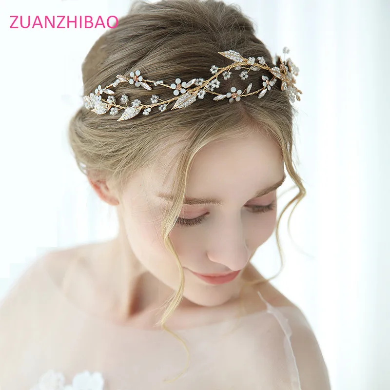 

2019 Luxury Gold Crystal Leaf Bridal Tiaras Wedding Headband Hair Accessories Rhinestone Pageant Prom Crown Bride Head Jewelry