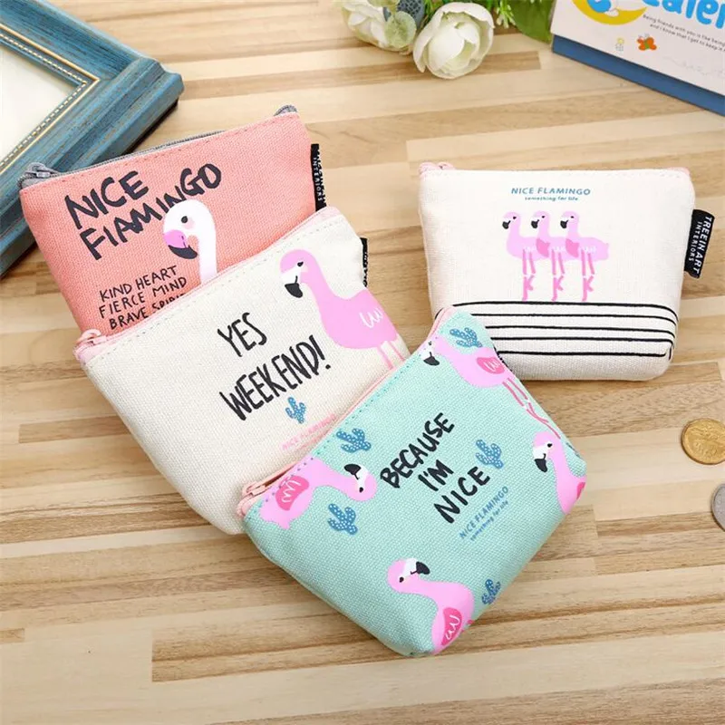 New Cute Nice Flamingos Canvas Coin font b Purses b font Keychain font b Wallet b