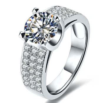 

Top Brand Style Factory Wholesale 1 Carat Pure Solid 18K White Gold Ring Excellent Cut simulate Diamond Engagement Ring