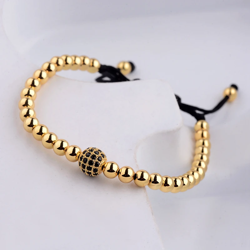 DOUVEI круглая форма CZ шар золотой браслет для мужчин 5 мм медные бусы женский макраме женский ювелирный браслет ручной работы AB1245