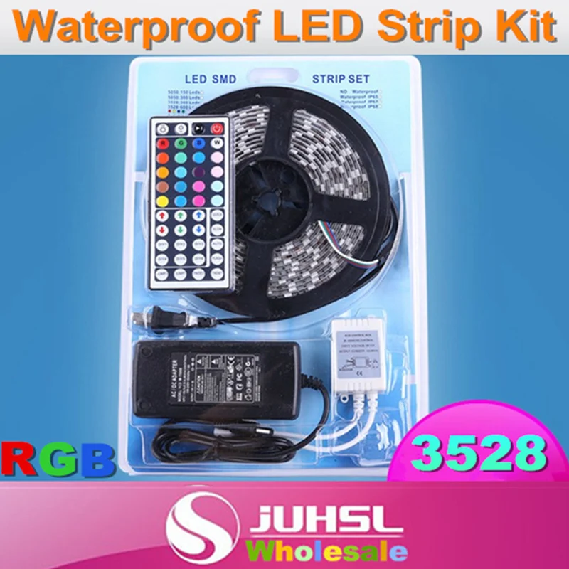 12V 3528 5m waterproof light strip+power adapter 24/44keys RGB color