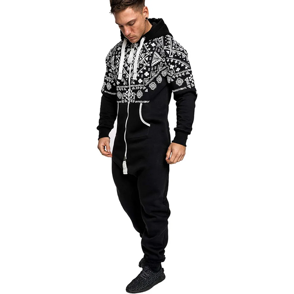 Men\u0027s Xmas fashion 2019 Casual Autumn Winter Casual Hoodie Print Christmas Zipper Print Tracksuit Jumpsuit clothing sets
