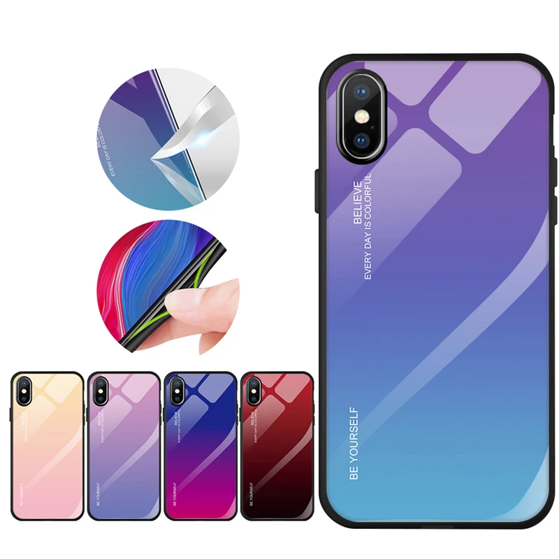 Роскошный градиентный чехол для iPhone 6 6S 7 8 Plus XS MAX XR X мягкий из закаленного стекла с