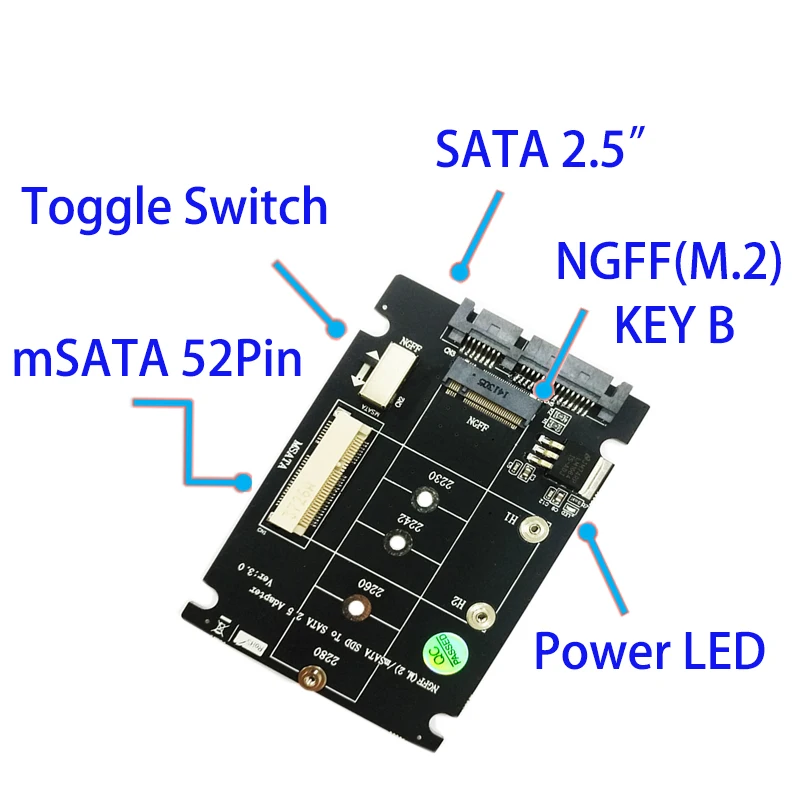 2 в 1 M.2 NGFF B Ключ Mini PCI-E mSATA SSD на SATA 2," адаптер для mSATA SSD 2230 2242 2260 2280 M2 NGFF SATA M.2 адаптер