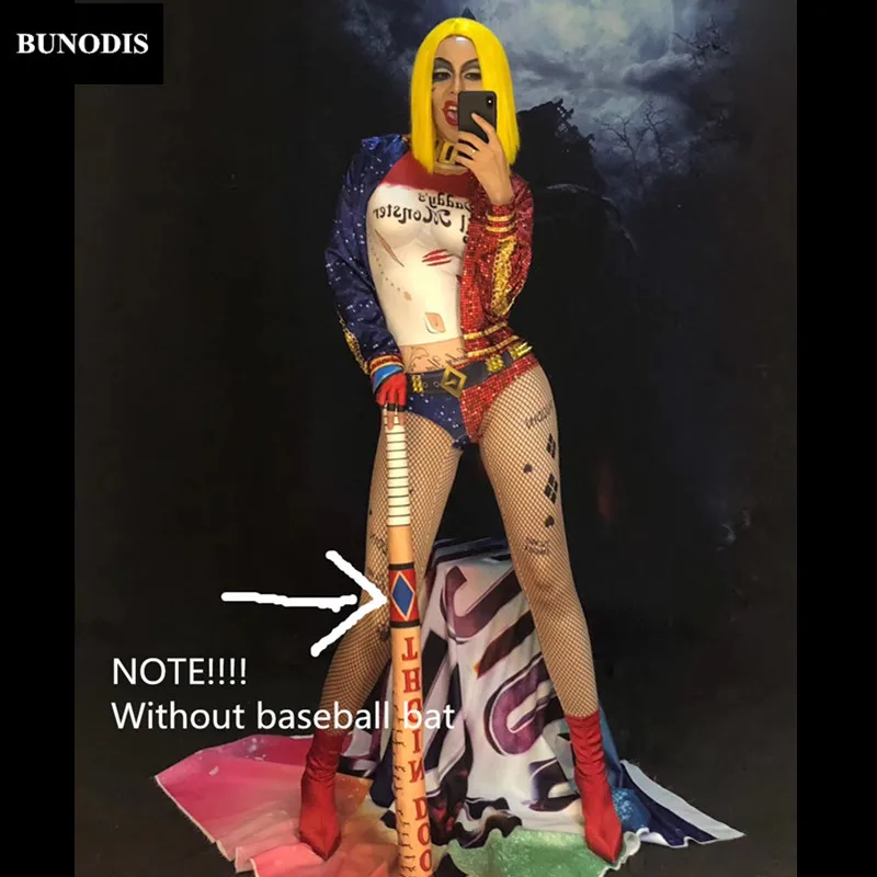 

ZD365 Hallowmas Clothed Baseball Girl Sexy Jumpsuit & Coat 3D Printed Nightclub Party Stage Wear Show Time Performance Costume