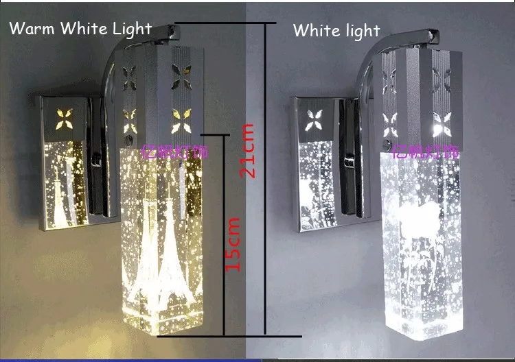 Современный краткое с оригинальными рисунками "Парижская башня в пузырь с украшением в виде кристаллов светодиодный настенный светильник дома деко спальня Колонка алюминиевый настенный светильник 110/240V