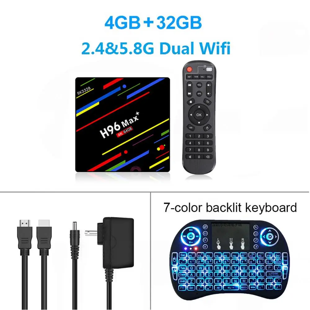 LEMADO H96 MAX Plus tv Box Android 9,0 Rockchip RK3328 4 Гб 64 Гб Поддержка 4K H.265 HD Netflix Youtube H96 MAX Plus Smart tv Box - Цвет: 4G 32G backlit i8