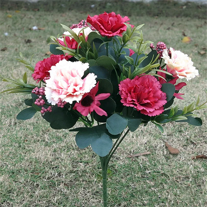 

5pcs Fake Daisy & Carnation Flower Bunch Simulation Carnations for Wedding Home Showcase Decorative Artificial Flowers