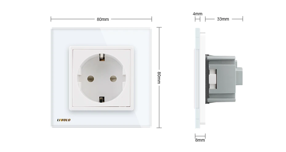 Livolo стандарт ЕС универсальная настенная электрическая Европейская розетка с 2 контактами, Хрустальная стеклянная панель, 110~ 250 В, пластиковая розетка 16А