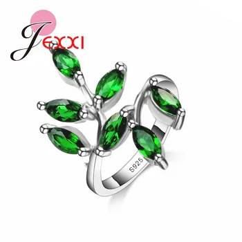 

Elegant Fresh Green Leaf Shape Plant Pattern Ring for Female Anniversary Gift Accessories 925 Sterling Silver and CZ