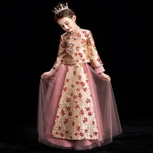 Элегантные Винтажные Платья с цветочным узором для девочек одежда для малышей в китайском стиле