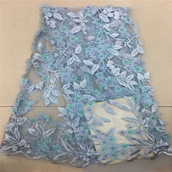 

High Quality 3D Applique Embroidered Tulle Lace Fabric French Tulle Lace Fabric African Beads Mesh Tulle Lace Fabric rof65-697