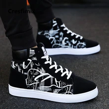 Cresfimix zapatos hombre, Мужская модная новинка, стильная высокая обувь черного цвета с узором, Мужская крутая весенне-осенняя удобная обувь на шнуровке, a2098