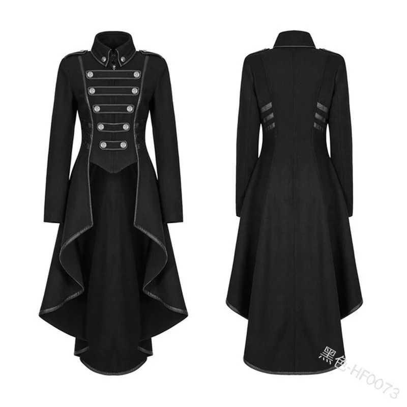  Steampunk Womens Military Coat Vintage Gothic Victorian Tailcoat Autumn Winter Ladies Army Uniform 