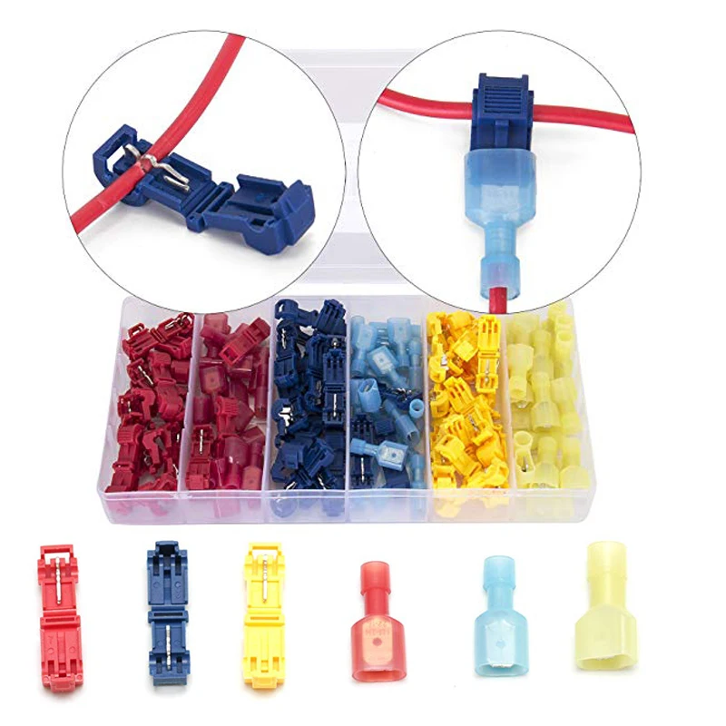 

120 Pcs Quick Splice Wire Terminals T-Tap Self-stripping with Nylon Fully Insulated Male Quick Disconnects Kit
