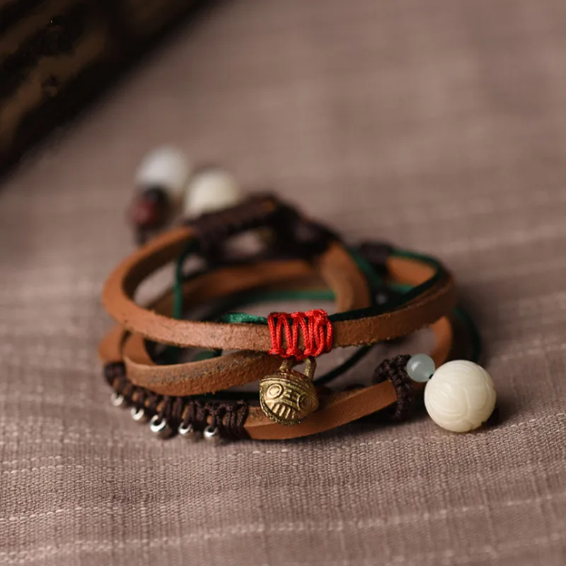 Yanting Ethinc Bracelet Charms Carved Lotus Bodhi Beads Natural Stone Bell Tibetan Bracelet Femme Vintage Wrap Bracelets Women 015 (6)