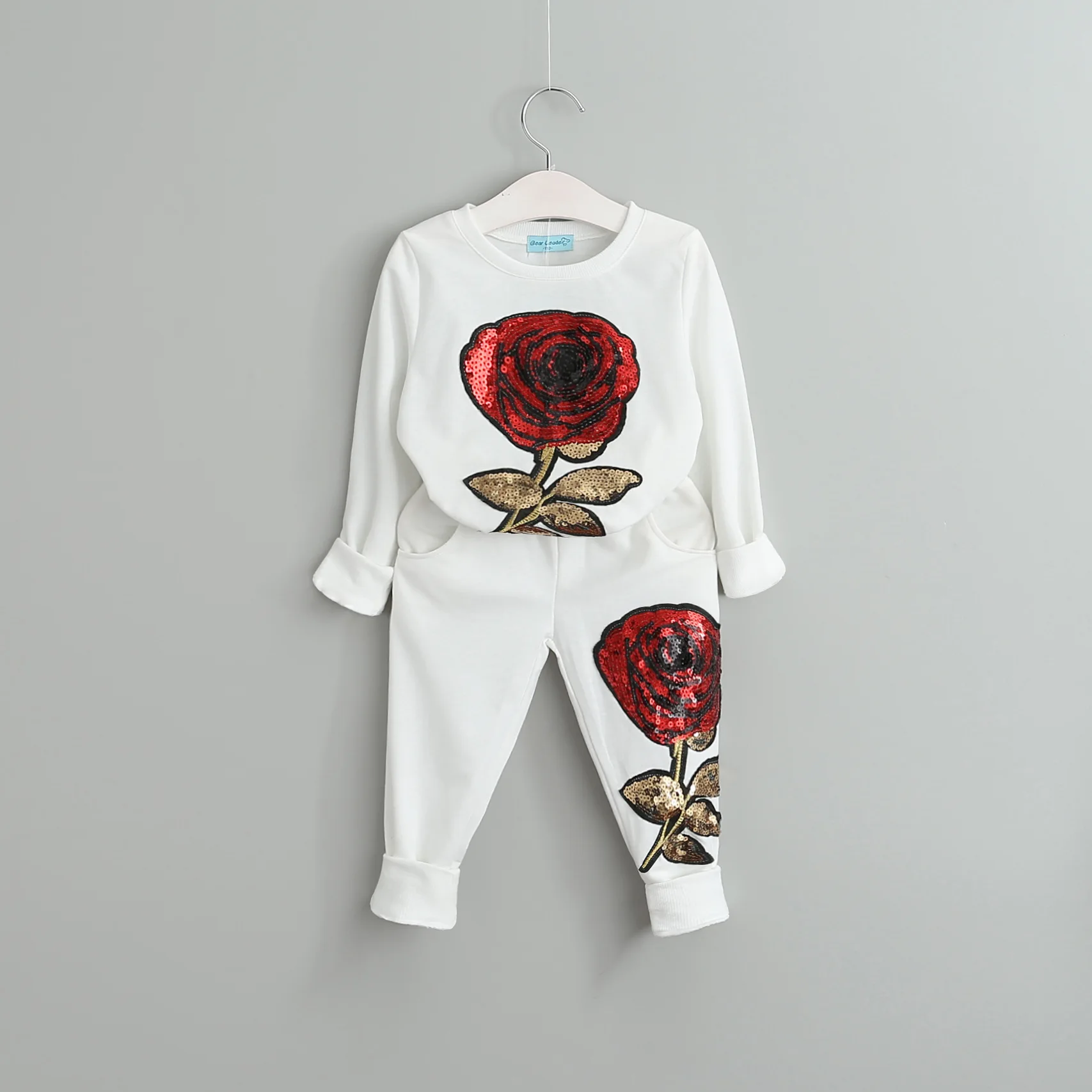 Одинаковые комплекты для семьи; комплект одежды для мамы и дочки; хлопковый спортивный костюм с блестками и розами; Спортивный костюм «Мама и я»; футболка+ штаны - Цвет: Белый