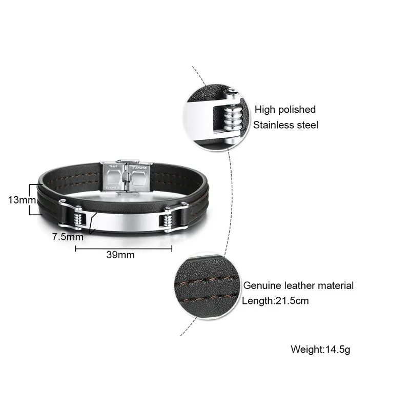 Крутой браслет из натуральной кожи для мужчин, гравировка, нержавеющая сталь, мужской браслет, лучший подарок для друзей