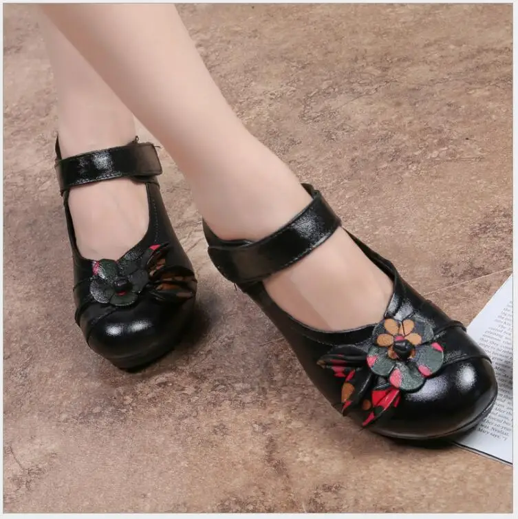 

Spring Autumn genuine leather mother's shoes Med heel soft bottom office work shoes round head shoes SIZE 35-42