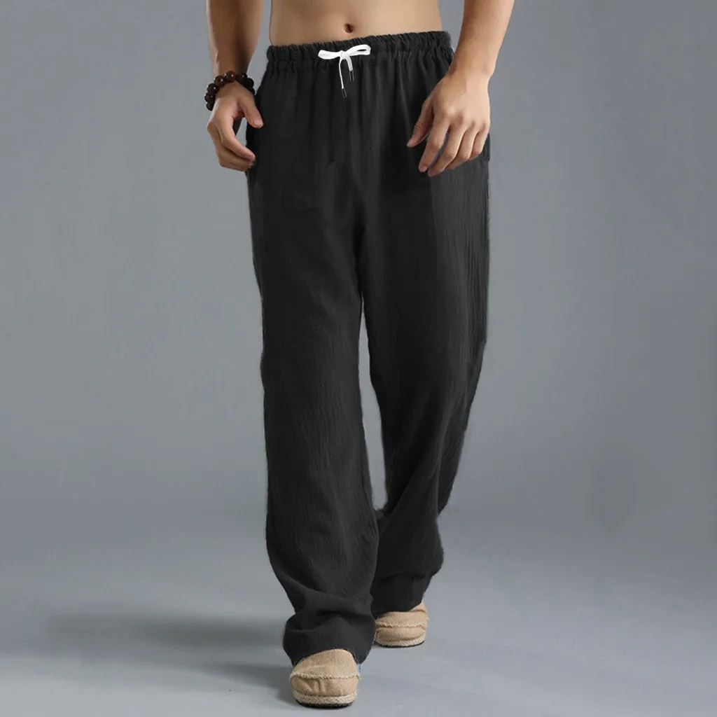

Pants Men's Fashion Trousers Linen Loose Casual Breathable Outdoor Summer Drawstring Straight Solid Color Sportswear joggers