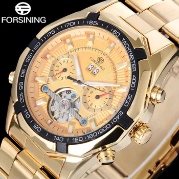 

FORSINING Men's Luxury Automatic Mechanical Watches Men Gold Stainless Steel Calendar Tourbillon Wristwatches Relogio Masculinos