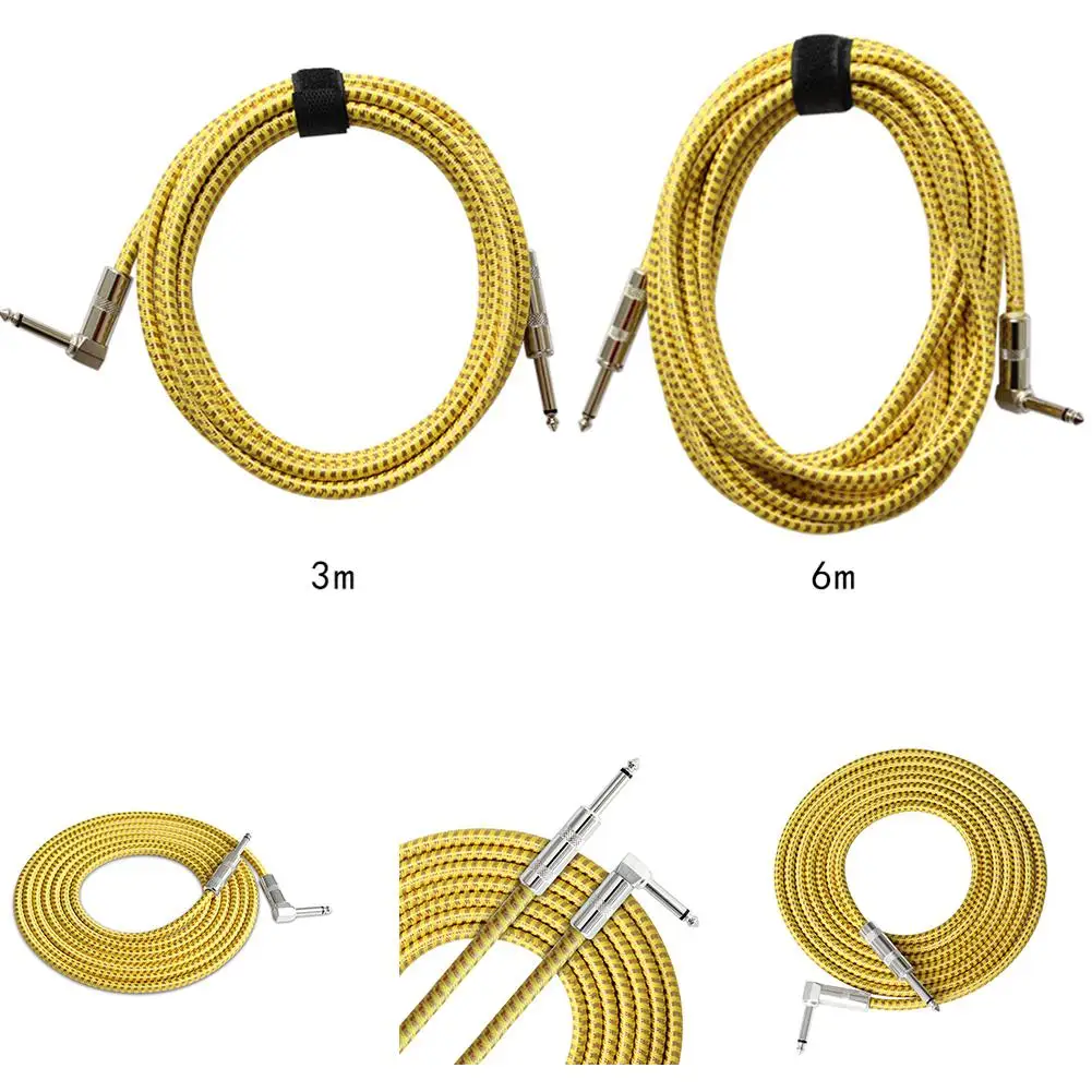 Flanger 3 метра 6 метров Электрогитара Бас кабель Шнур прямой направо 6,5 мм вилки цветной мягкий Тканый кабель для гитары