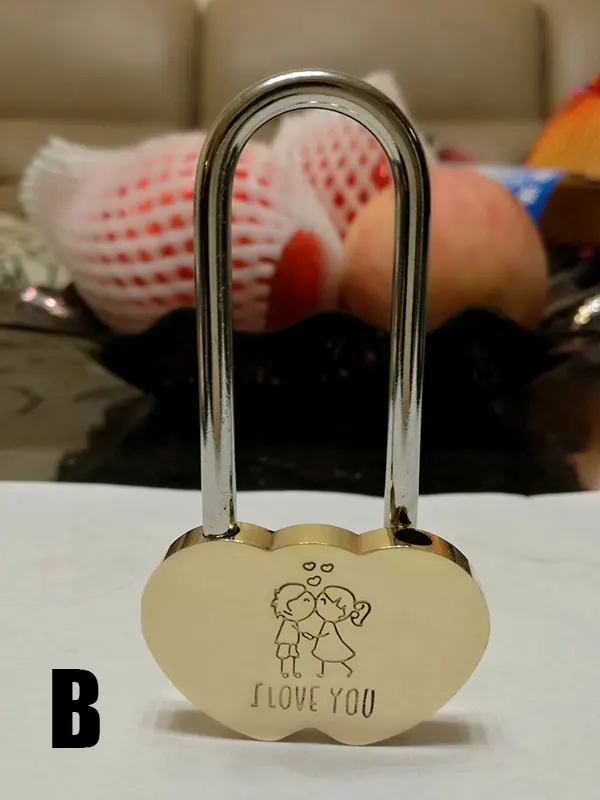 Mini Brass Padlock Love Lock Wish Lock Engraved Double Heart Valentines