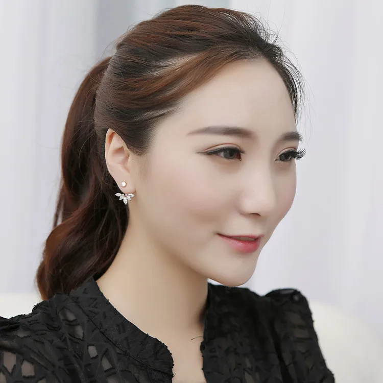 Korean Gold and Silver Plated Leave Crystal Stud Earrings Fashion Statement Jewelry Earrings for Women free shipping 3