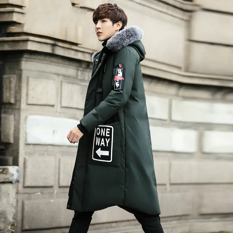 AYUNSUE, пуховик, мужской, зимний, длинный, Повседневный, уплотненный, тонкий, корейский, натуральный мех, воротник, мужские куртки, пальто для мужчин, Abrigo Hombre KJ503 - Цвет: Army green(fur colla