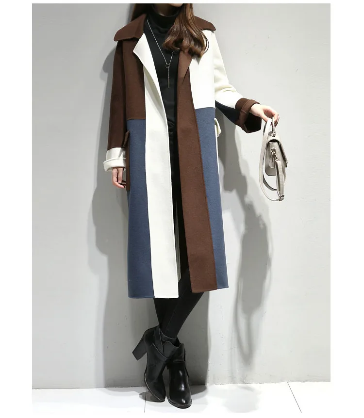 

Woman Warm Thick Contrast Long Coat Big Pocket Overcoat Jacket Autumn Winter New Arrival 2018 Big Size